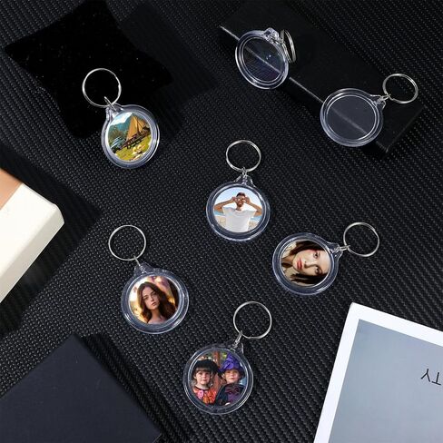 120 Pcs Pendant Picture Frame Keyrings, Clear Acrylic Photo Frame Keychain Holder, Make Your Own Personalized Keyring Kit, Round Blank Photo Insert Keychains for DIY Craft in Saudi Arabia