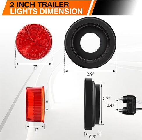 2 "أضواء LED مستديرة للمقطورة 10 عبوات (5 كهرمان 5 أحمر)، مصابيح إزالة LED 12 فولت 2 بوصة معتمدة من وزارة النقل مع حلقة معدنية، مصابيح عاكسة مقاومة للماء IP67 محكمة الغلق لمقطورة الشاحنة RV in Kuwait