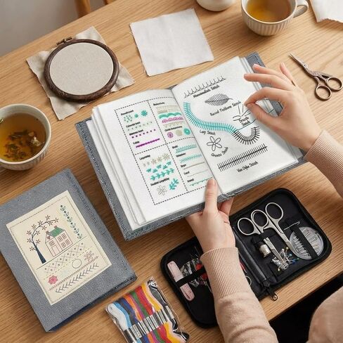 Stitch Book, DIY Embroidery Stitch Book with 10 Pages for Hand Sewing and Linen Craft Enthusiasts, Spec: Needle and Thread Combo in Kuwait