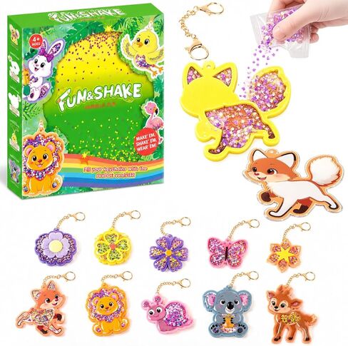 Shake-its Glitter Craft Kits for Kids, DIY Arts & Crafts with Keychains, Fun Shake Art Supplies, Butterflies & Flowers, Creative Arts and Crafts Activity Gifts for Girls & Boys Ages 4 5 6 7 8 9 in Saudi Arabia