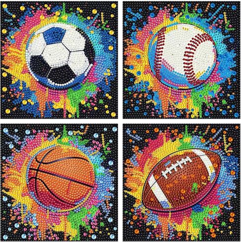 Mandun 4 Pack Ball Diamond Art Kits for Kids, DIY Ball 5D Diamond Painting Kits, Full Round Drill Gem Art Home Wall Decor 6x6 inch in Saudi Arabia