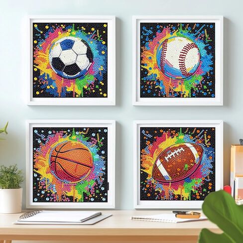 Mandun 4 Pack Ball Diamond Art Kits for Kids, DIY Ball 5D Diamond Painting Kits, Full Round Drill Gem Art Home Wall Decor 6x6 inch in Saudi Arabia