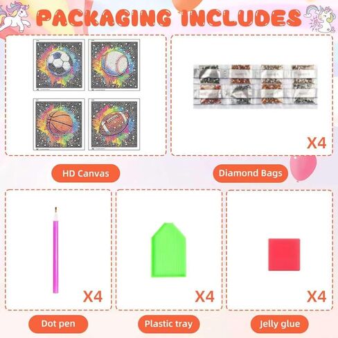 Mandun 4 Pack Ball Diamond Art Kits for Kids, DIY Ball 5D Diamond Painting Kits, Full Round Drill Gem Art Home Wall Decor 6x6 inch in Saudi Arabia