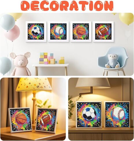 Mandun 4 Pack Ball Diamond Art Kits for Kids, DIY Ball 5D Diamond Painting Kits, Full Round Drill Gem Art Home Wall Decor 6x6 inch in Saudi Arabia