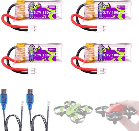 3.7V 180mAh 751723 Lipo Batteries 4 pcs Compatible with Cheerwing CW10 Mini Drone,V995 Red Mini Quadcopter, U46S Drone, 2pcs More USB Chargers with PH2.0 Plug in Saudi Arabia