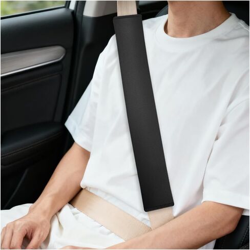 Car Seatbelt Cover, 2PCS Microfibre Leather Extra Long Comfortable Breathable Vehicle Seat Belt Strap Cushion, Auto Interior Shoulder Strap Harness Pad, Universal Fit (Black) in Kuwait