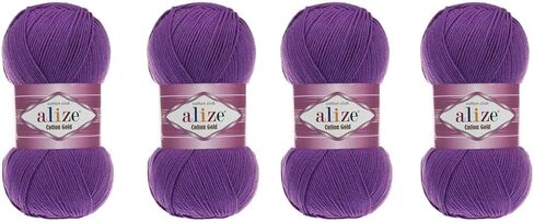 4 Skeins 55% Cotton 45% Acrylic Yarn Alize Cotton Gold Thread Crochet Hand Knitting Art Lot of 400 gr 1444 yds (01) in Saudi Arabia