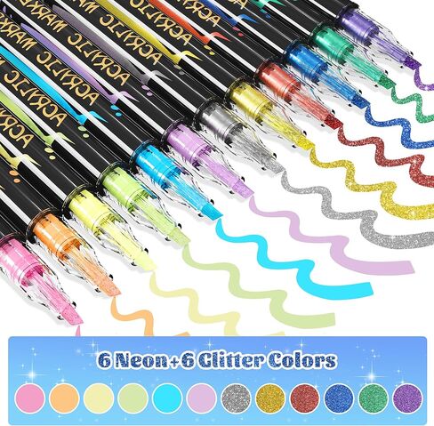 12 Colors Acrylic Paint Markers, 6 Glitter & 6 Neon Fluorescent Pens, Innovative Light-Valve Tech for Instant Flow, Fine Chisel Tip Paint Pens for Journaling, Rock Painting, Cards & DIY Projects in Saudi Arabia