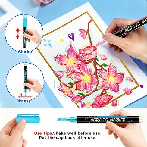 12 Colors Acrylic Paint Markers, 6 Glitter & 6 Neon Fluorescent Pens, Innovative Light-Valve Tech for Instant Flow, Fine Chisel Tip Paint Pens for Journaling, Rock Painting, Cards & DIY Projects in Saudi Arabia
