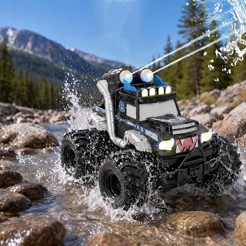 4WD Amphibious Waterproof RC Monster Truck, 360° Stunt Vehicle with Water Spray, All Terrain Rechargeable Toy for Kids Boys Girls 4-12 in Saudi Arabia