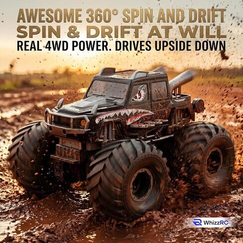 Amphibious Remote Control Car, 1:18 Shark Monster Truck RC Cars, 4WD 2.4GHz Waterproof All Terrain Off-Road Toy 360 Stunt Pool Car for Boys Girls Kids Age 6 7 8 9 10 11 12 Gift in Kuwait