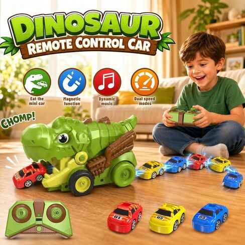 Dinosaur RC Cars for Kids 3-5, Remote Control Dinosaur Car Toys, with 12 Eaten up Little Cars, Dinosaur Truck Kids Toys, RC Dinosaur Toy for Kids 5-7, for Ages 4-8 8-12 Kids Birthday in Saudi Arabia