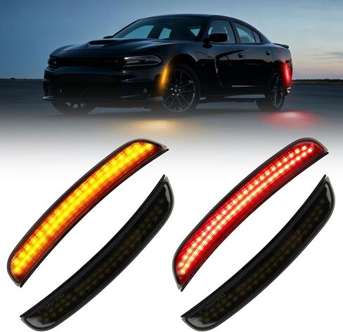 مصابيح LED جانبية بيضاء من SUPAREE تناسب دودج تشارجر 2015-2023، مصابيح مصد أمامية وخلفية معتمدة من DOT&SAE 4 قطع، صف مزدوج 46x4 LED مع عدسة استجماتيكية مدخنة، تصميم Plug-N-Play in Kuwait