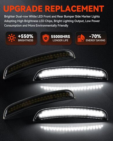 مصابيح LED جانبية بيضاء من SUPAREE تناسب دودج تشارجر 2015-2023، مصابيح مصد أمامية وخلفية معتمدة من DOT&SAE 4 قطع، صف مزدوج 46x4 LED مع عدسة استجماتيكية مدخنة، تصميم Plug-N-Play in Kuwait
