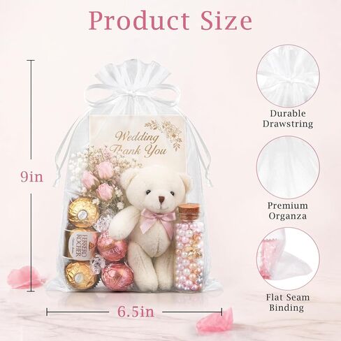 FUNFERY 100 PCS Organza Bags 6x9 in, White Mesh Gift Bags with Drawstring, Bulk Clear Gift Bag for Wedding Party Favors Treats, Large Mesh Goodies Bag for Gifts Shower, Drawstring Pouch for Jewelry in Saudi Arabia