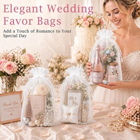 FUNFERY 100 PCS Organza Bags 6x9 in, White Mesh Gift Bags with Drawstring, Bulk Clear Gift Bag for Wedding Party Favors Treats, Large Mesh Goodies Bag for Gifts Shower, Drawstring Pouch for Jewelry in Saudi Arabia
