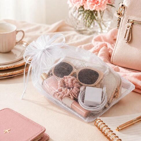 FUNFERY 100 PCS Organza Bags 6x9 in, White Mesh Gift Bags with Drawstring, Bulk Clear Gift Bag for Wedding Party Favors Treats, Large Mesh Goodies Bag for Gifts Shower, Drawstring Pouch for Jewelry in Saudi Arabia