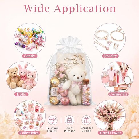 FUNFERY 100 PCS Organza Bags 6x9 in, White Mesh Gift Bags with Drawstring, Bulk Clear Gift Bag for Wedding Party Favors Treats, Large Mesh Goodies Bag for Gifts Shower, Drawstring Pouch for Jewelry in Saudi Arabia