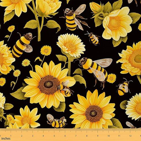 Feelyou 1 Yard Fabric, Light Yellow, Polyester, Floral Pattern, Upholstery Fabric, ，Soft Flannel in Kuwait