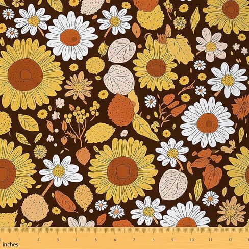 Feelyou 1 Yard Fabric, Light Yellow, Polyester, Floral Pattern, Upholstery Fabric, ，Soft Flannel in Kuwait
