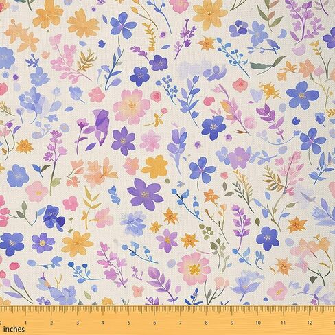 Feelyou 1 Yard Fabric, Light Yellow, Polyester, Floral Pattern, Upholstery Fabric, ，Soft Flannel in Kuwait