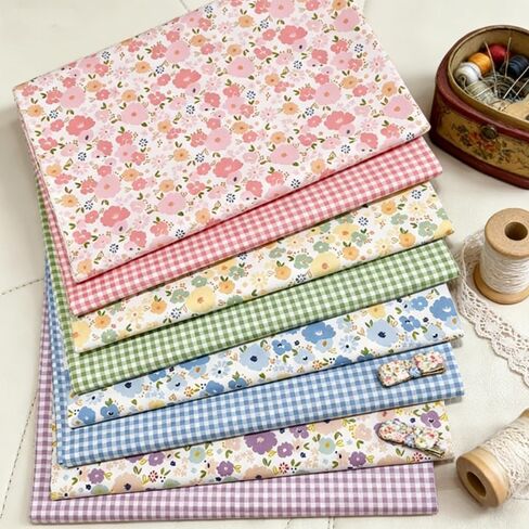 8 Pcs 10 * 10 in Twill Fabric, Spring Green Floral Print Precut Patchwork Fabric, for DIY Quilting, Sewing & Home Decor in Kuwait