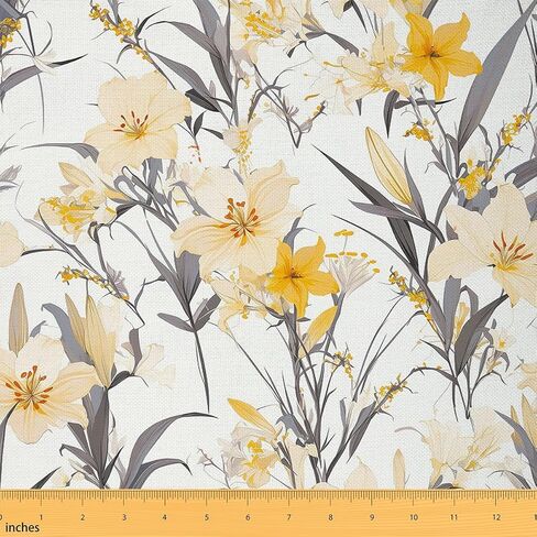 Feelyou 1 Yard Fabric, Light Yellow, Polyester, Floral Pattern, Upholstery Fabric, ，Soft Flannel in Kuwait