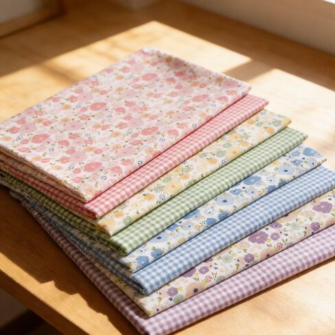 8 Pcs 10 * 10 in Twill Fabric, Spring Green Floral Print Precut Patchwork Fabric, for DIY Quilting, Sewing & Home Decor in Kuwait