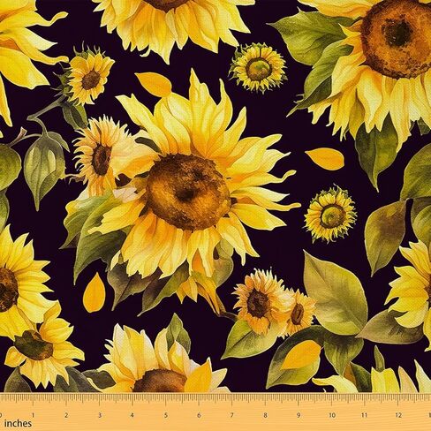 Feelyou 1 Yard Fabric, Light Yellow, Polyester, Floral Pattern, Upholstery Fabric, ，Soft Flannel in Kuwait