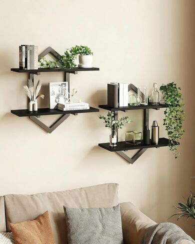 Floating Shelves,Set of 2 Decorative Hanging Shelves,2-Tier Shuttle-Shaped Wall Mounted Storage Shelf for Living Room Bedroom Bathroom Home Office (Black) in Saudi Arabia
