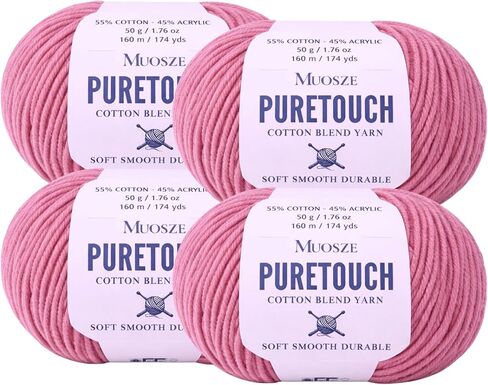 PureTouch Cotton Blend Yarn, Soft & Durable Crochet Yarn for Knitting & Amigurumi, 174 Yards, 50g, 55% Cotton 45% Acrylic (Snow White, 2 SKEINS) in Kuwait