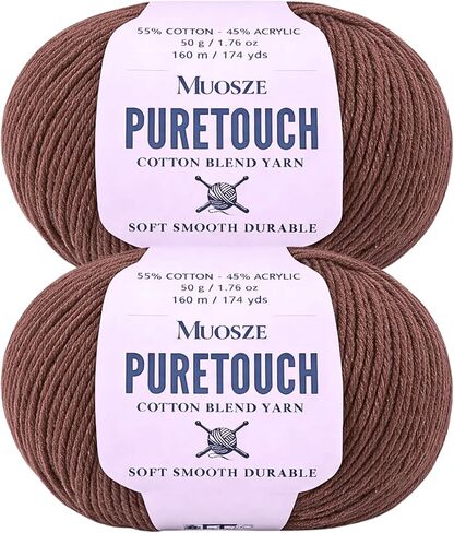 PureTouch Cotton Blend Yarn, Soft & Durable Crochet Yarn for Knitting & Amigurumi, 174 Yards, 50g, 55% Cotton 45% Acrylic (Snow White, 2 SKEINS) in Kuwait