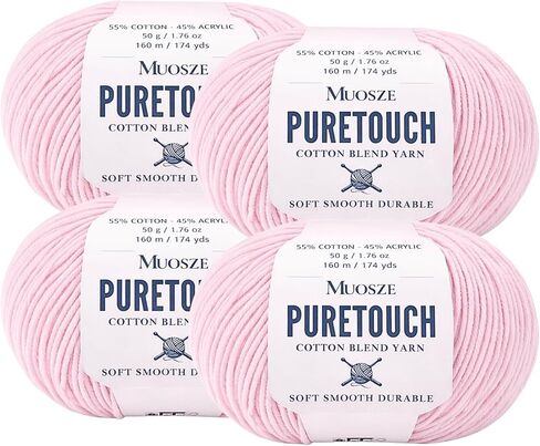 PureTouch Cotton Blend Yarn, Soft & Durable Crochet Yarn for Knitting & Amigurumi, 174 Yards, 50g, 55% Cotton 45% Acrylic (Snow White, 2 SKEINS) in Kuwait