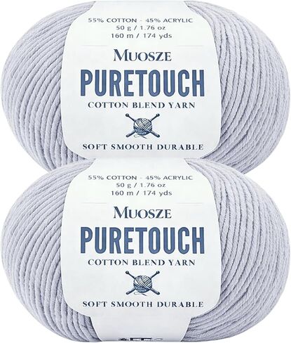 PureTouch Cotton Blend Yarn, Soft & Durable Crochet Yarn for Knitting & Amigurumi, 174 Yards, 50g, 55% Cotton 45% Acrylic (Snow White, 2 SKEINS) in Kuwait