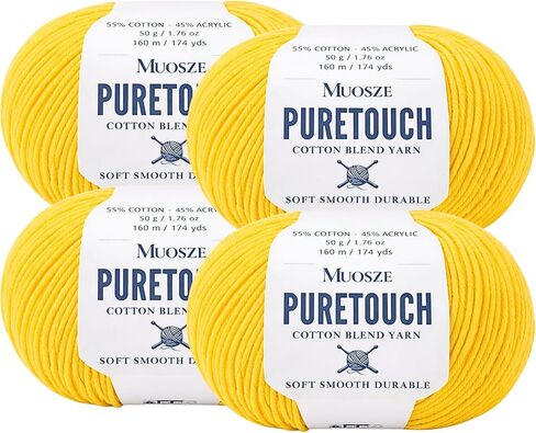 PureTouch Cotton Blend Yarn, Soft & Durable Crochet Yarn for Knitting & Amigurumi, 174 Yards, 50g, 55% Cotton 45% Acrylic (Snow White, 2 SKEINS) in Kuwait