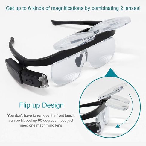 LED Head Mount Magnifier Glasses with 3 Detachable Lenses 2 Led Professional Jeweler Loupe Light USB Rechargeable Hands Free Headband Magnifying Glass for Reading Watch & Electronic Repair Sewing in Saudi Arabia