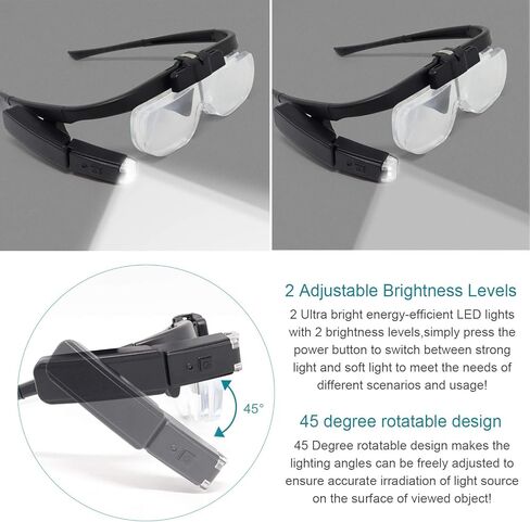 LED Head Mount Magnifier Glasses with 3 Detachable Lenses 2 Led Professional Jeweler Loupe Light USB Rechargeable Hands Free Headband Magnifying Glass for Reading Watch & Electronic Repair Sewing in Saudi Arabia