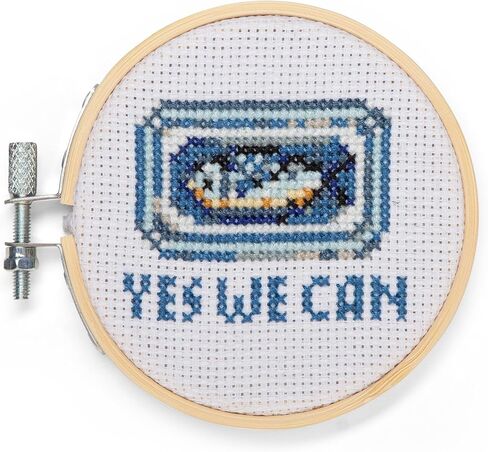 Kikkerland Sardine Mini Crossstitch Embroidery – Beginner DIY Crafting Kit with Bamboo Hoop, Canvas, & Pattern in Kuwait