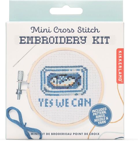 Kikkerland Sardine Mini Crossstitch Embroidery – Beginner DIY Crafting Kit with Bamboo Hoop, Canvas, & Pattern in Kuwait