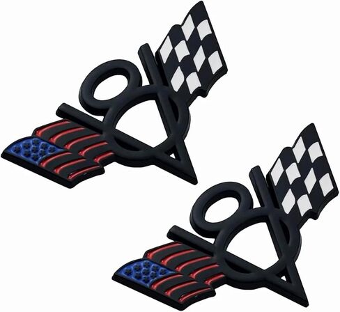 Pair Set Metal V8 Engine US American Flag 3D Emblem Badge Sticker Decal Nameplate for Cars Trucks (Chrome) in Kuwait