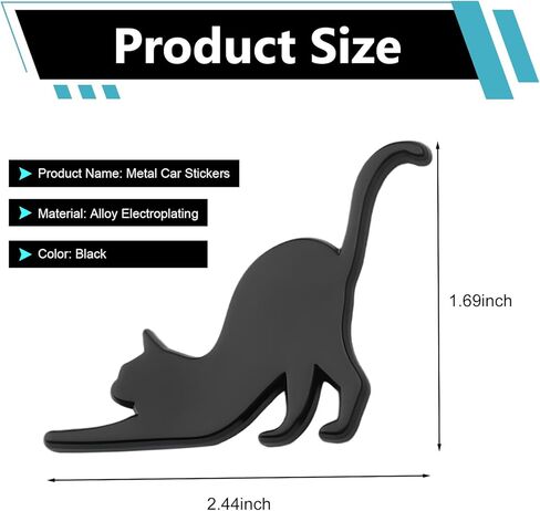 2 PCS 3D Cat Metal Stickers, Funny Waterproof Car Emblem, Personalized Vehicle Decor for Trunk, Hood, Fender & Door, Creative Car Modification Accessories (Black) in Saudi Arabia