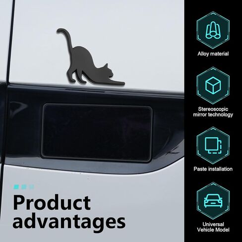 2 PCS 3D Cat Metal Stickers, Funny Waterproof Car Emblem, Personalized Vehicle Decor for Trunk, Hood, Fender & Door, Creative Car Modification Accessories (Black) in Saudi Arabia