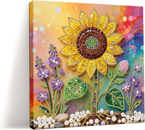 ARTopet DIY Pearl Painting Kit with Frame Gemstone Pearl Diamond Dots Beads Canvas Art Craft for Adult Beginners Display for Tabletop and Wall Mounting Home Decor-Sunflower in Saudi Arabia