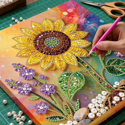 ARTopet DIY Pearl Painting Kit with Frame Gemstone Pearl Diamond Dots Beads Canvas Art Craft for Adult Beginners Display for Tabletop and Wall Mounting Home Decor-Sunflower in Saudi Arabia