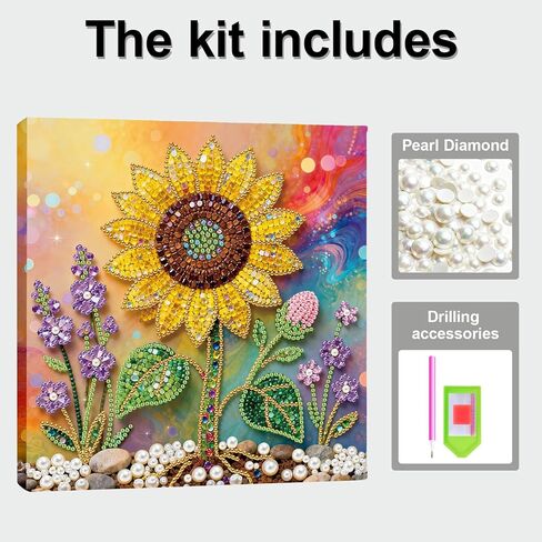 ARTopet DIY Pearl Painting Kit with Frame Gemstone Pearl Diamond Dots Beads Canvas Art Craft for Adult Beginners Display for Tabletop and Wall Mounting Home Decor-Sunflower in Saudi Arabia