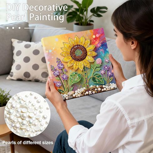 ARTopet DIY Pearl Painting Kit with Frame Gemstone Pearl Diamond Dots Beads Canvas Art Craft for Adult Beginners Display for Tabletop and Wall Mounting Home Decor-Sunflower in Saudi Arabia