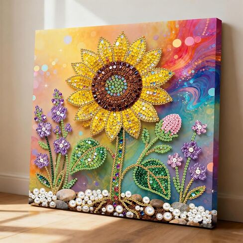 ARTopet DIY Pearl Painting Kit with Frame Gemstone Pearl Diamond Dots Beads Canvas Art Craft for Adult Beginners Display for Tabletop and Wall Mounting Home Decor-Sunflower in Saudi Arabia