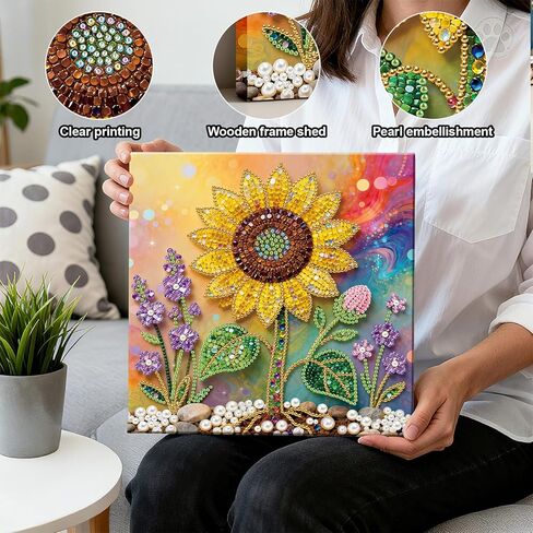 ARTopet DIY Pearl Painting Kit with Frame Gemstone Pearl Diamond Dots Beads Canvas Art Craft for Adult Beginners Display for Tabletop and Wall Mounting Home Decor-Sunflower in Saudi Arabia