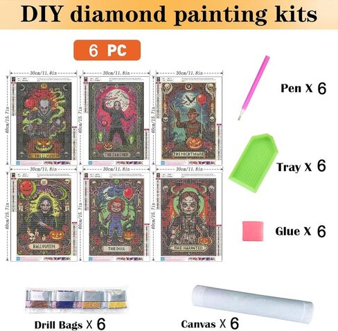 pchmcu 6 Pack Gothic Horror Diamond Art Kits for Adults,Halloween Diamond Painting for Beginners,5D DIY Full Round Gem Art Kits for Home Wall Decor 12x16inch in Saudi Arabia