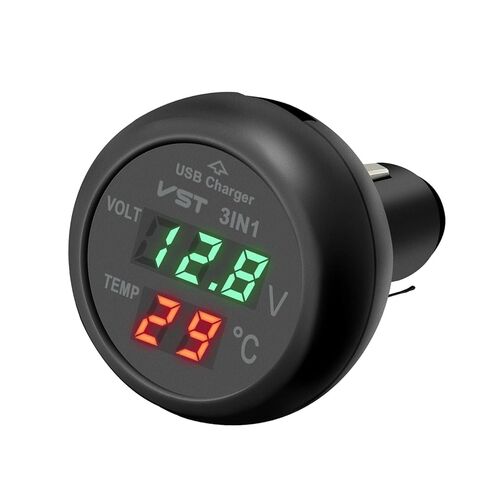 3 in 1 Car Voltmeter,USB Charger Adapter Auto Cigarette Lighter Plug Voltage Meter Vehicle Temperature Gauge Battery Tester Monitor with LCD Digital Display for 12V/24V Cars, Trucks, SUVs, Buses in Saudi Arabia